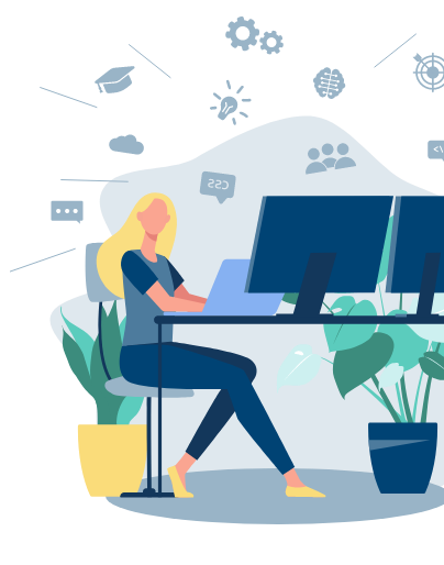 lorent-it-grafik-dame-laptop-monitore Grafik von Dame mit Laptop an Monitoren