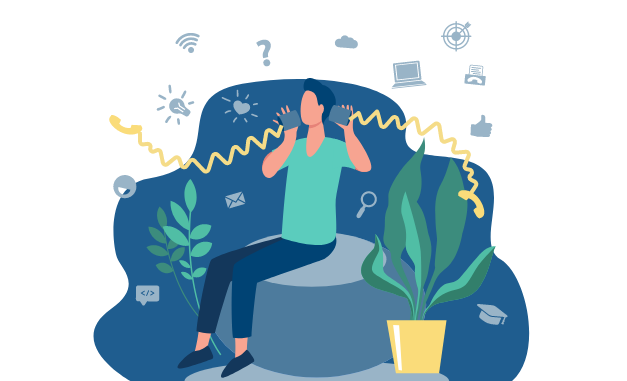 lorent-it-grafik-schnurtelefon Grafik mit Person die durch Schnurtelefon spricht